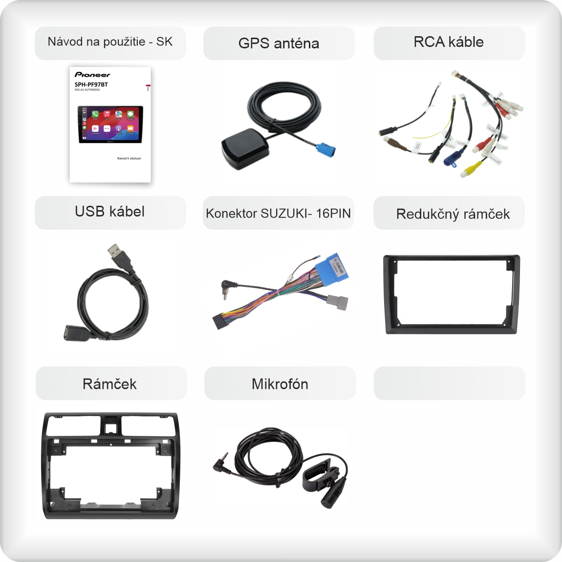 SK příslušenství pro autorádio Pioneer SPH - PF97BT pro Suzuki Swift 1 carplay a android auto evtech_cz